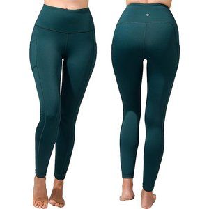 90 Degree By Reflex Eden Green High Waist Medium Fleece Lined Leggings w Pockets